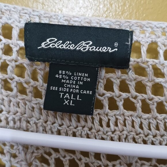 VTG Y2K Eddie Bauer Loose Knit Sheer Button Front Linen Cotton Cardigan XLT Boho - Picture 3 of 5